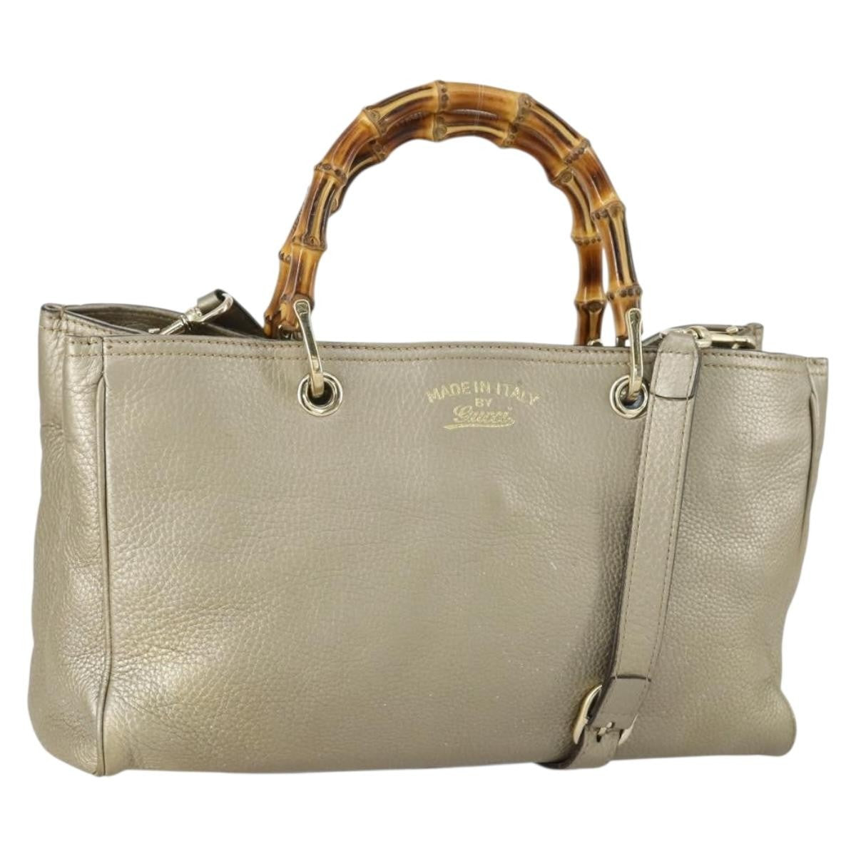 Gucci Bamboo Shopper Tote Leather, BEIGE, LEATHER, Tote bag
