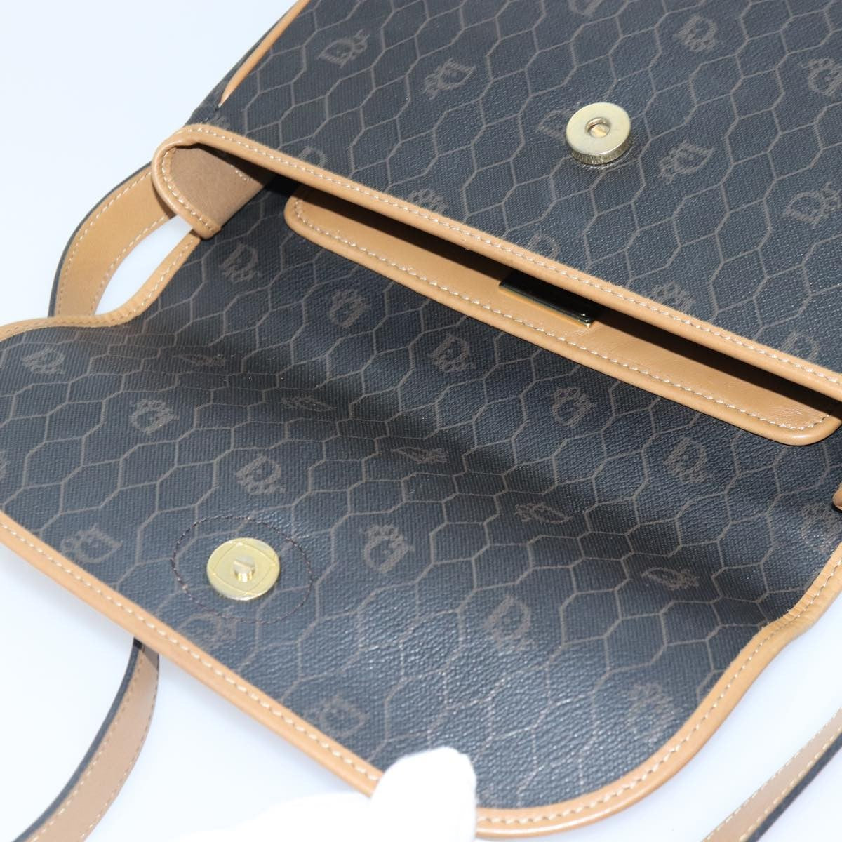 Christian Dior Vintage Honeycomb Flap Crossbody Bag Canvas and Leather, BLACK, CANVAS, Crossbody bag