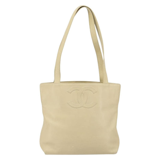 Chanel Vintage CC Logo Tote Leather, BEIGE, LEATHER, Tote bag
