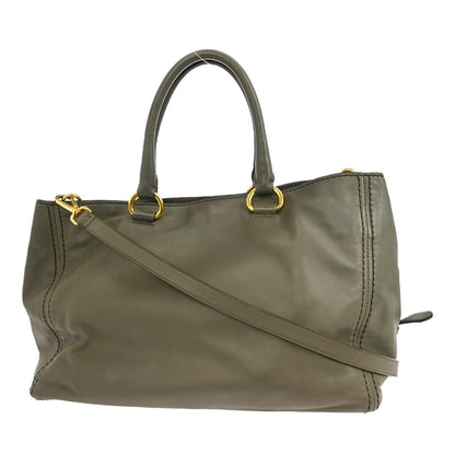 Prada Front Pocket Convertible Tote Leather, GRAY, LEATHER, Tote bag