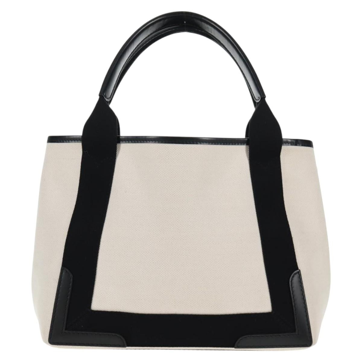 Balenciaga Navy Cabas Canvas with Leather, WHITE, CANVAS, Tote bag