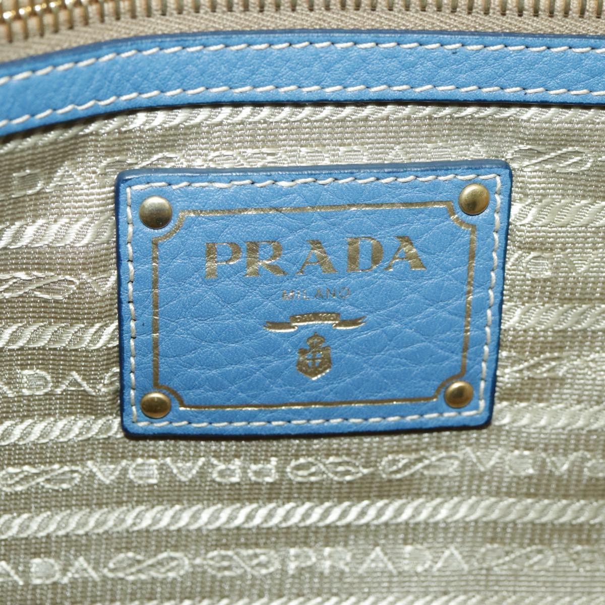 Prada Front Pocket Tote Vitello Daino, BLUE, LEATHER, Tote bag