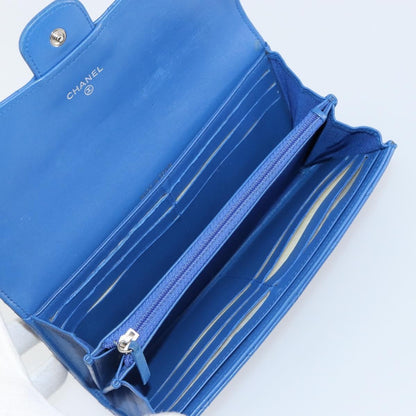 Chanel CC Gusset Classic Flap Wallet Quilted Lambskin, BLUE, LEATHER, Wallets