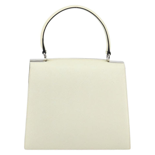 Salvatore Ferragamo Double Gancini Top Handle Bag Saffiano Leather, WHITE, LEATHER, Handbag