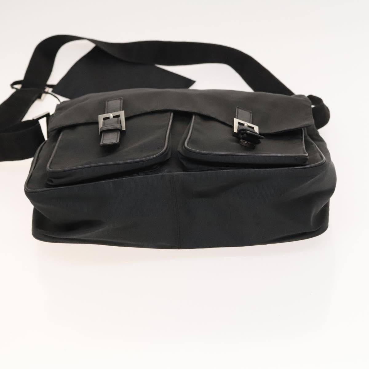 Fendi Vintage Double Buckle Flap Shoulder Bag Nylon, BLACK, NYLON, Shoulder bag