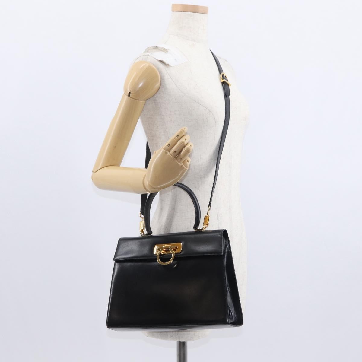 Salvatore Ferragamo Convertible Top Handle Bag Leather, BLACK, LEATHER, Handbag