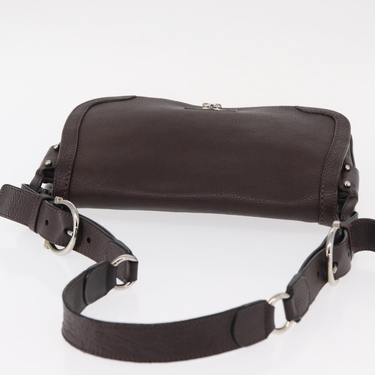 Salvatore Ferragamo Gancini Shoulder Bag Leather, BROWN, LEATHER, Shoulder bag