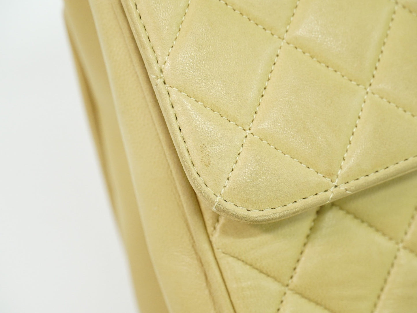 Chanel Vintage Top Handle Flap Bag Quilted Lambskin, BEIGE, LEATHER, Handbag