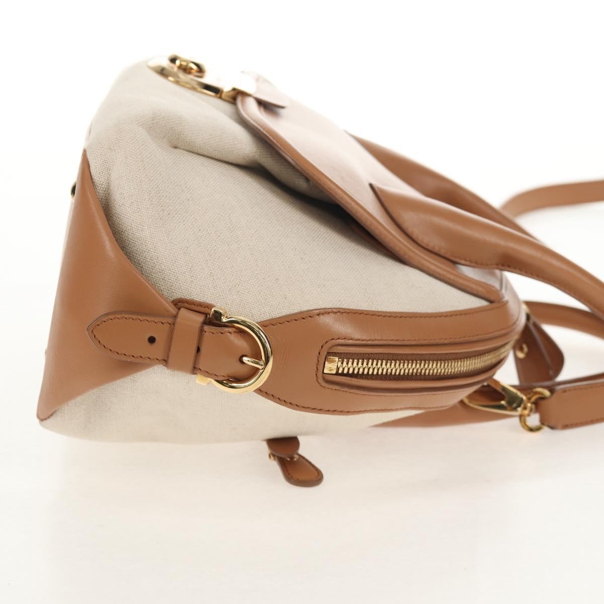 Salvatore Ferragamo Vintage Fiamma Satchel Canvas and Leather, BEIGE, CANVAS, Handbag