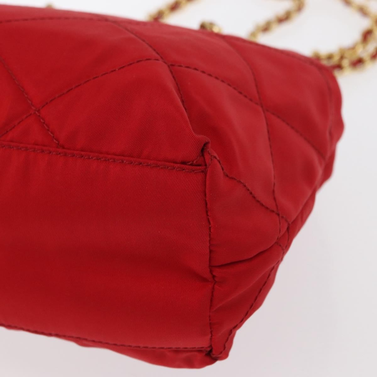Prada Chain Shoulder Bag Quilted Tessuto, RED, NYLON, Shoulder bag