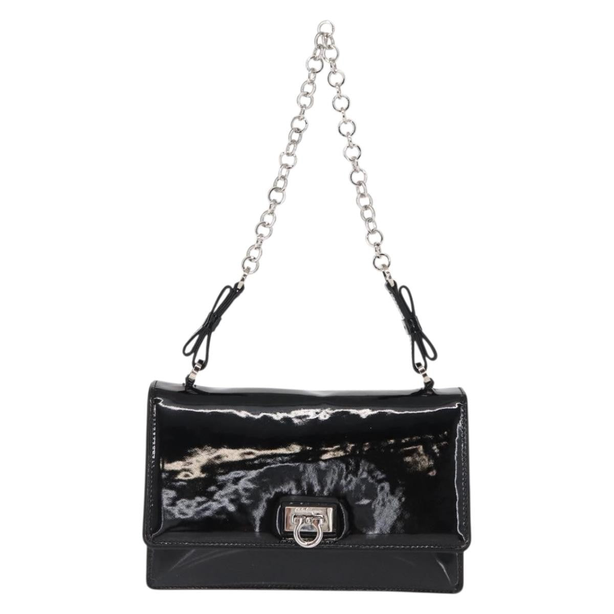 Salvatore Ferragamo Gancini Chain Shoulder bag Patent leather, BLACK, PATENT_LEATHER, Shoulder bag