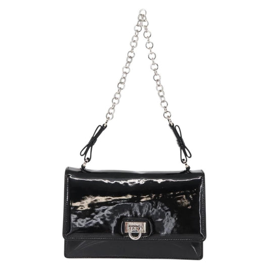 Salvatore Ferragamo Gancini Chain Shoulder bag Patent leather, BLACK, PATENT_LEATHER, Shoulder bag