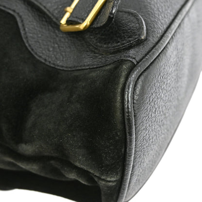 Gucci Vintage Bamboo Backpack Suede, BLACK, SUEDE, Backpack