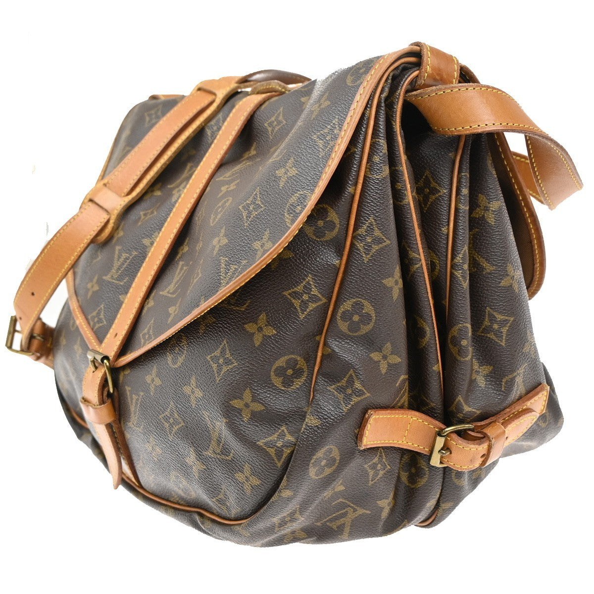 Louis Vuitton Saumur Handbag Monogram Canvas, BROWN, LEATHER, Shoulder bag