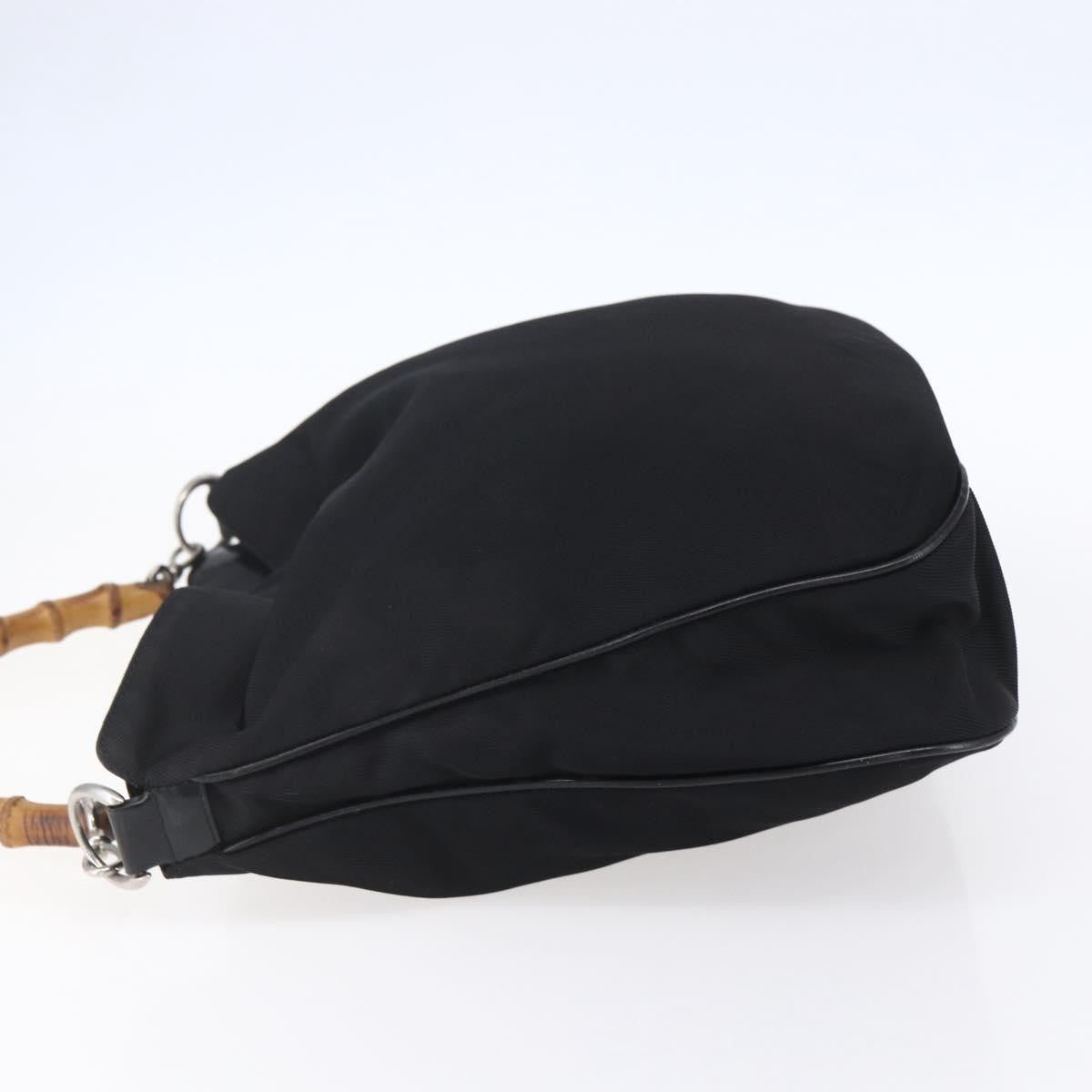 Gucci Vintage Bamboo Handle Open Hobo Nylon, BLACK, NYLON, Handbag