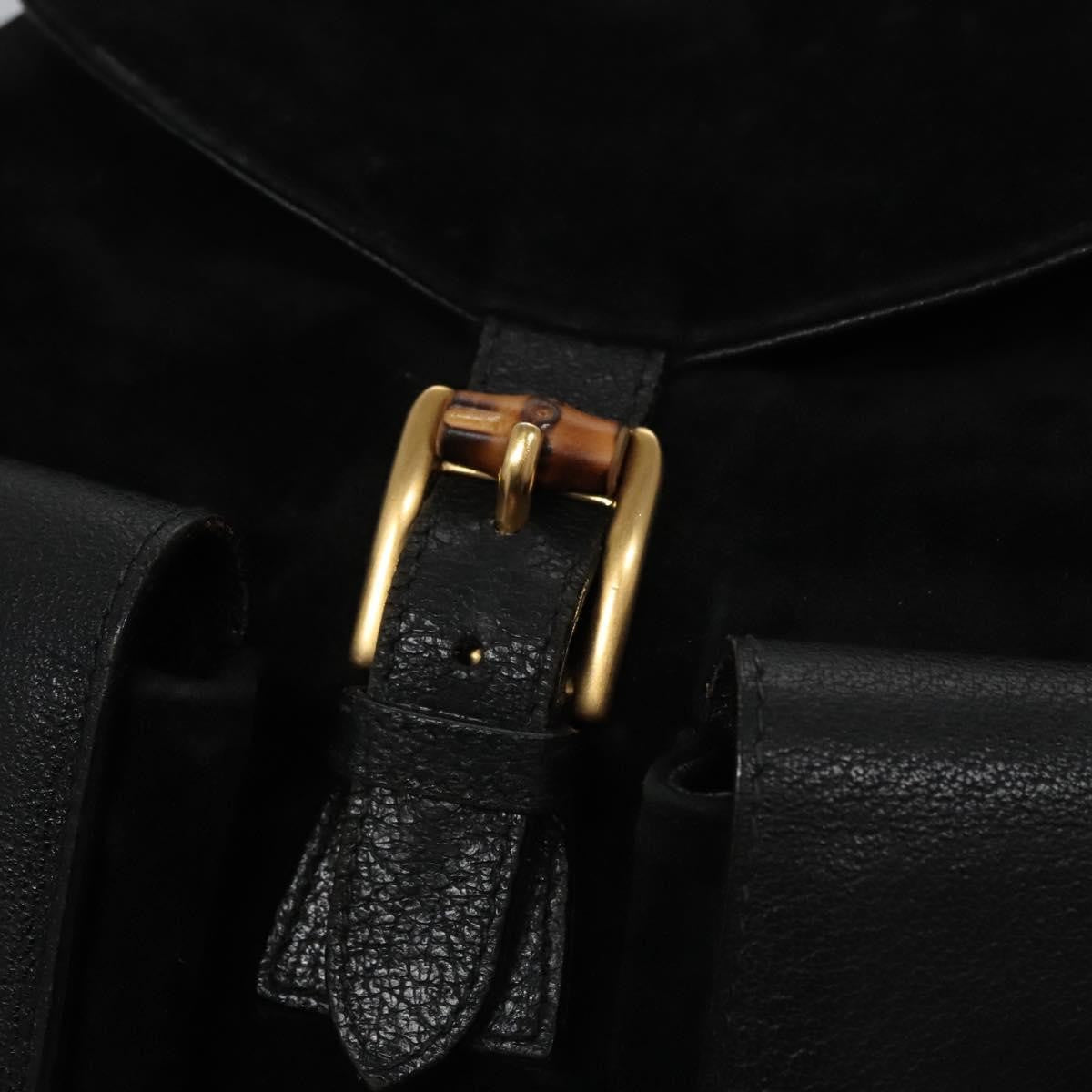 Gucci Vintage Bamboo Backpack Leather, BLACK, SUEDE, Backpack