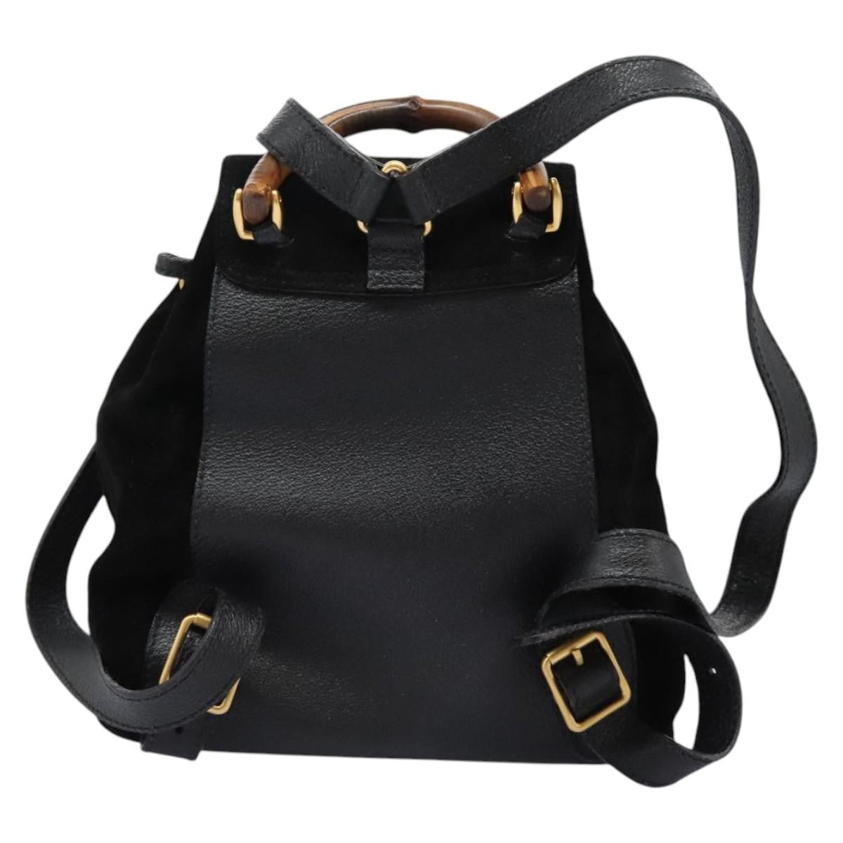 Gucci Vintage Bamboo Backpack Suede, BLACK, SUEDE, Backpack