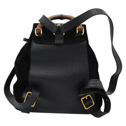 Gucci Vintage Bamboo Backpack Suede, BLACK, SUEDE, Backpack