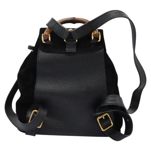 Gucci Vintage Bamboo Backpack Suede, BLACK, SUEDE, Backpack