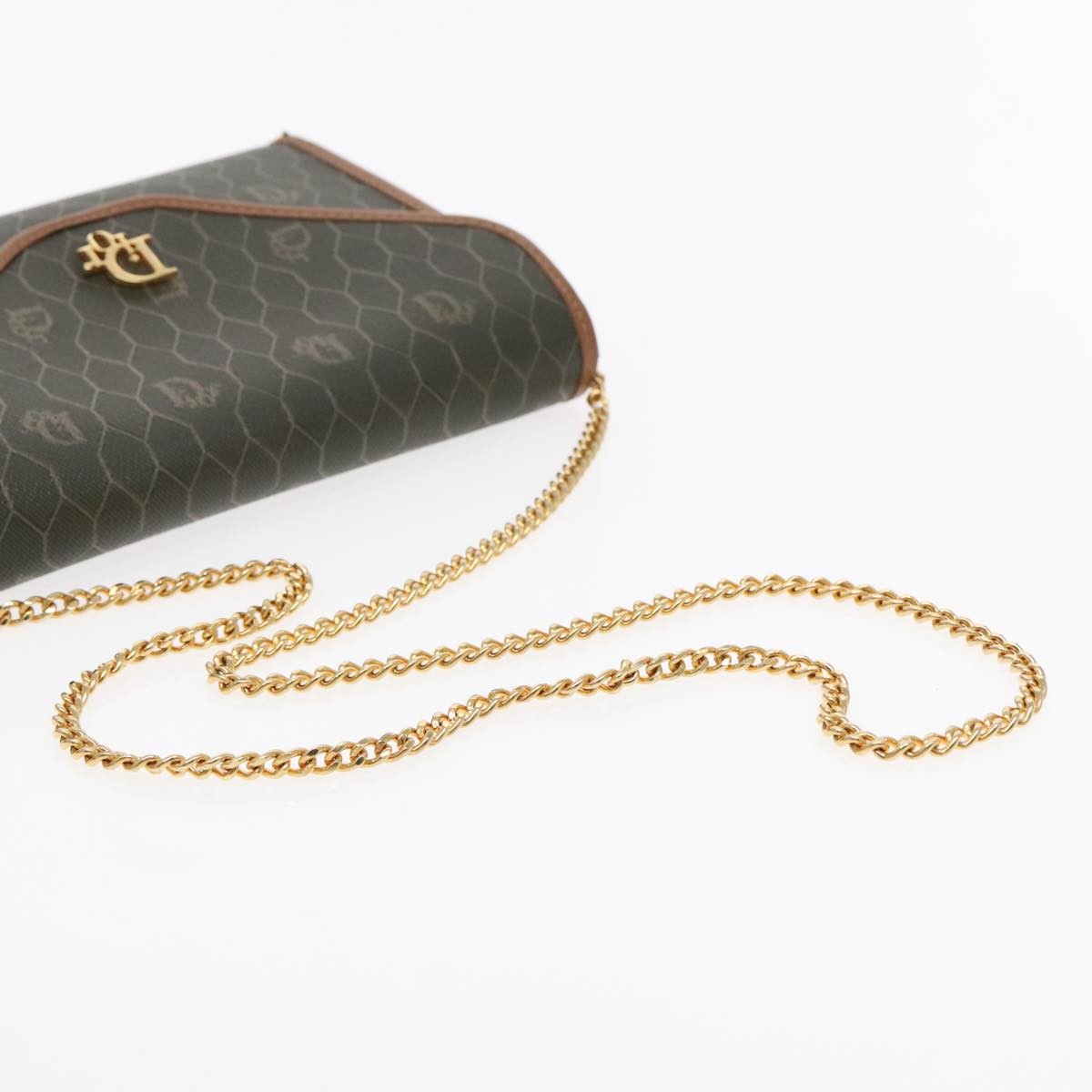 Christian Dior Vintage Honeycomb chain Canvas, KHAKI, CANVAS, Shoulder bag