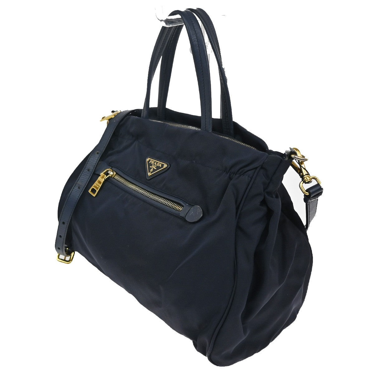 Prada Zip Convertible Shopping Tote Tessuto with Saffiano Leather, NAVY, NYLON, Handbag