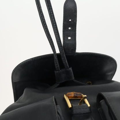 Gucci Vintage Bamboo Backpack Leather, BLACK, LEATHER, Backpack