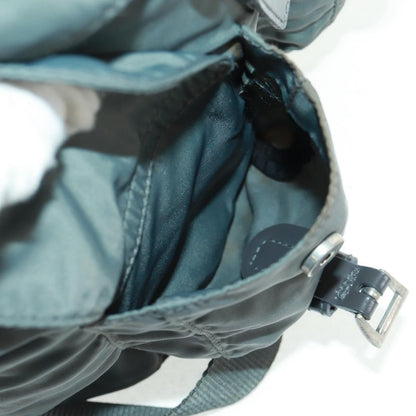 Prada Vela Double Front Pocket Backpack Tessuto with Saffiano Leather, GRAY, NYLON, Backpack