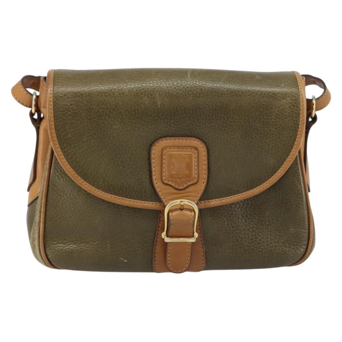 Celine Vintage Shoulder Bag Leather, KHAKI, LEATHER, Shoulder bag