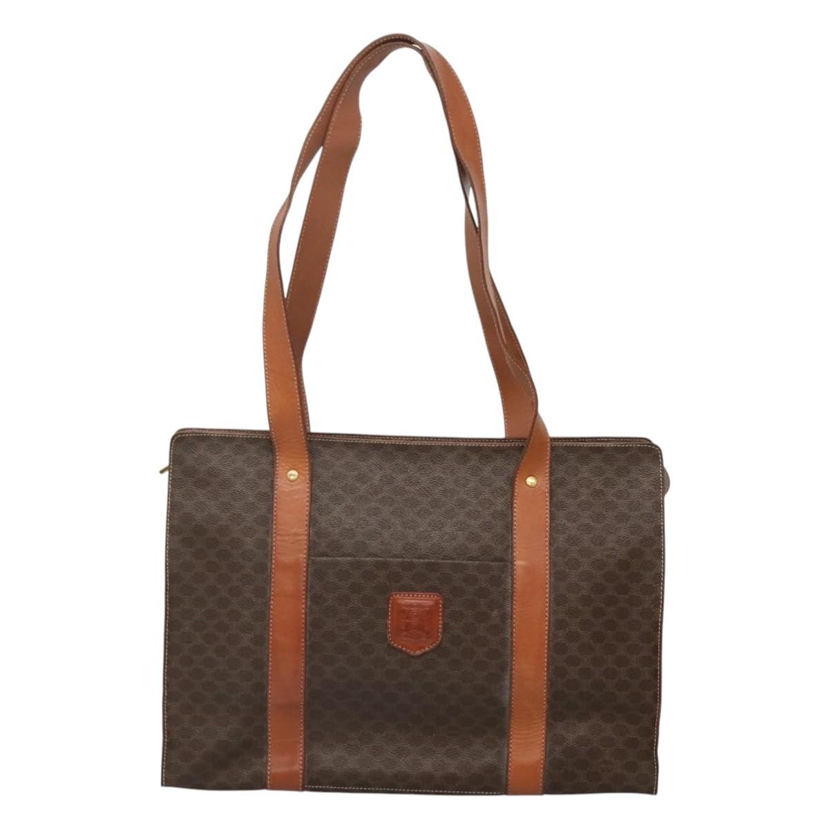 Celine Vintage Macadam Shopper Tote Coated Canvas, BROWN, CANVAS, Tote bag