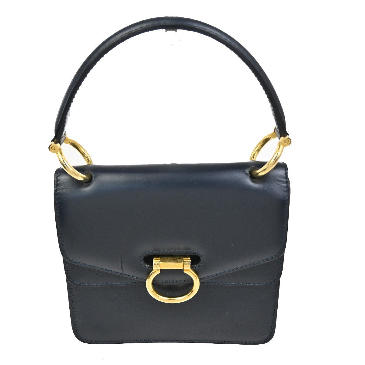 Celine Gancini Handbag Leather, NAVY, LEATHER, Handbag