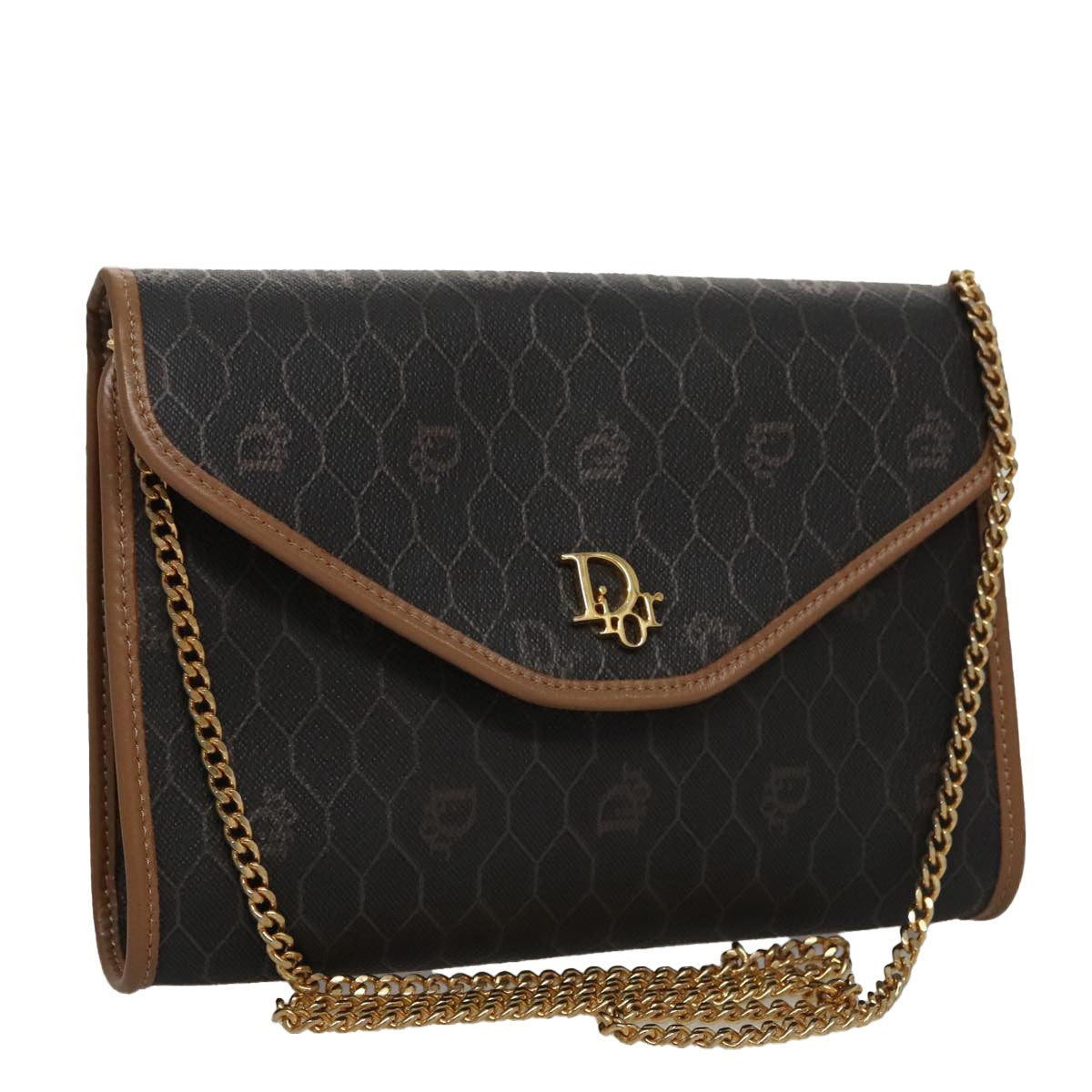 Christian Dior Vintage Honeycomb chain Canvas, BLACK, CANVAS, Shoulder bag