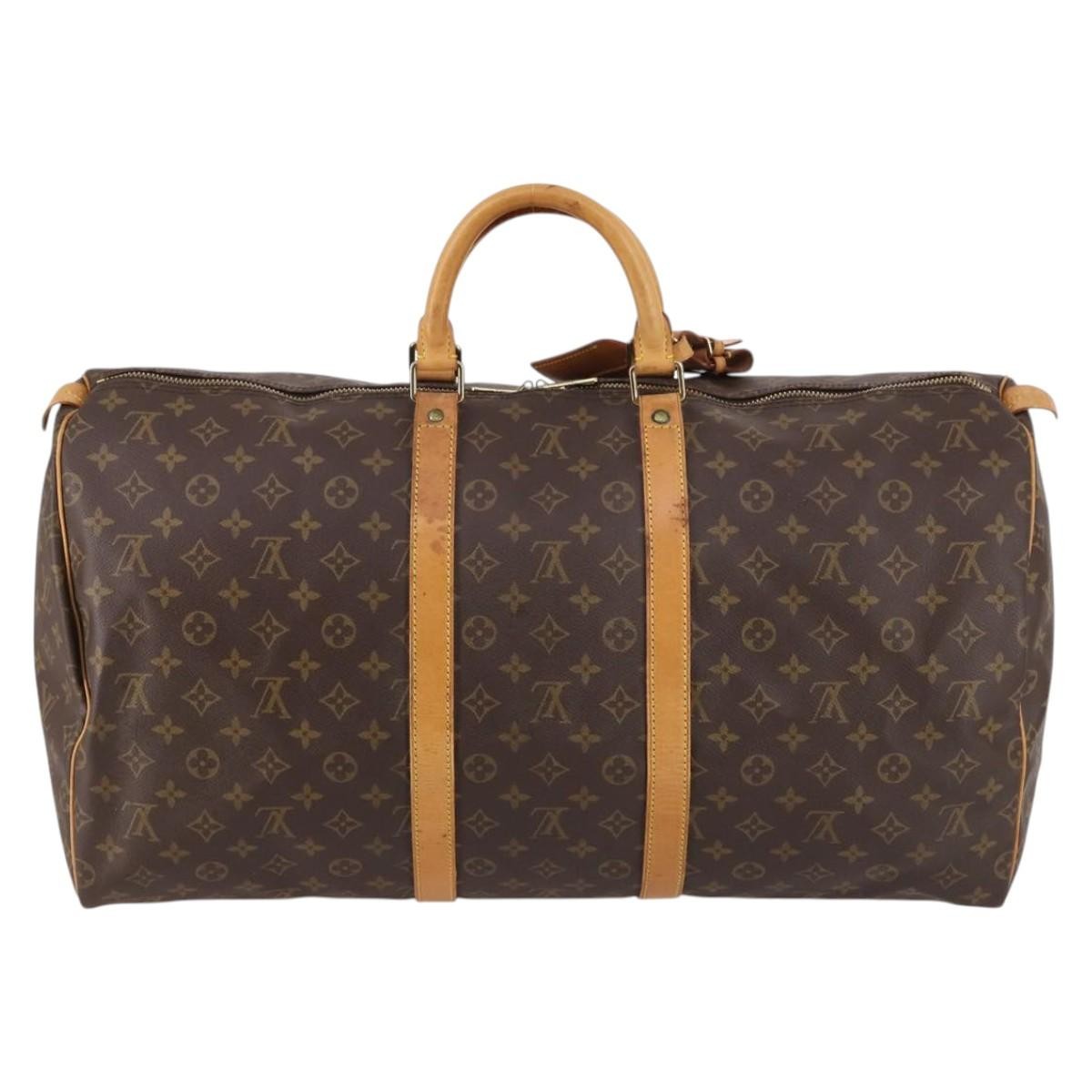 Louis Vuitton Keepall Bag Monogram Canvas, BROWN, CANVAS, Travel bag
