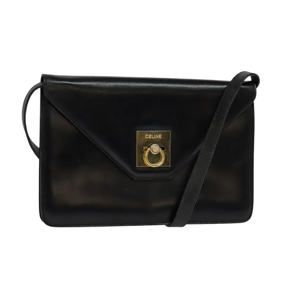 Celine Envelope Shoulder Bag Leather, BLACK, LEATHER, Shoulder bag