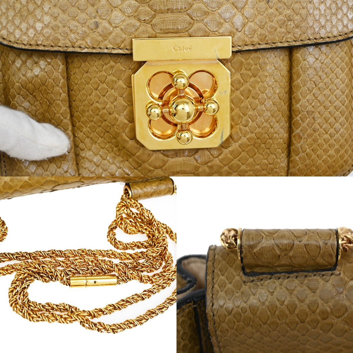 Chloe Elsie Shoulder Bag Perforated Leather, BEIGE, LEATHER, Shoulder bag