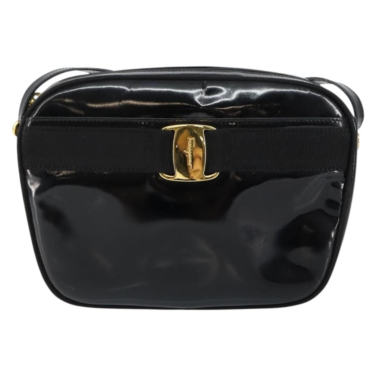 Salvatore Ferragamo Vala Shoulder Bag Patent Leather, BLACK, PATENT_LEATHER, Shoulder bag