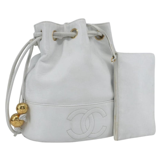 Chanel Vintage CC Drawstring Bucket Bag Caviar, WHITE, LEATHER, Shoulder bag