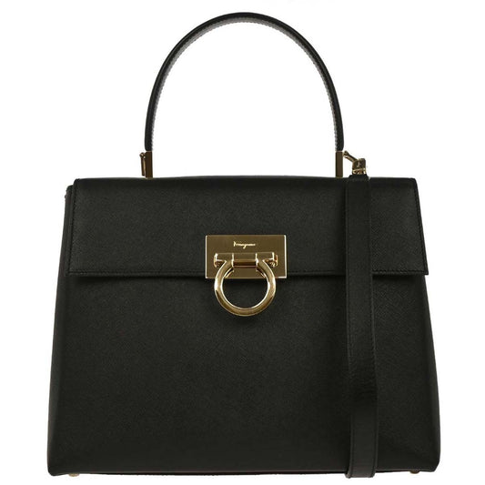 Salvatore Ferragamo Convertible Top Handle Bag Leather, BLACK, LEATHER, Handbag