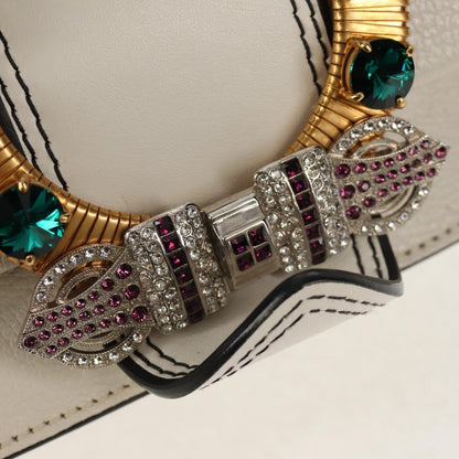 Miu Miu Madras Crystal Buckle Shoulder Bag Leather, WHITE, LEATHER, Shoulder bag