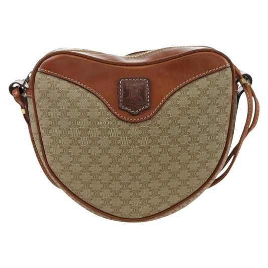 Celine Vintage Macadam Shoulder Bag Canvas and Leather, BEIGE, CANVAS, Shoulder bag