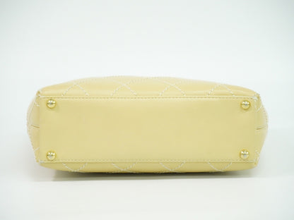 Chanel Surpique Tote Quilted Leather, BEIGE, LEATHER, Handbag