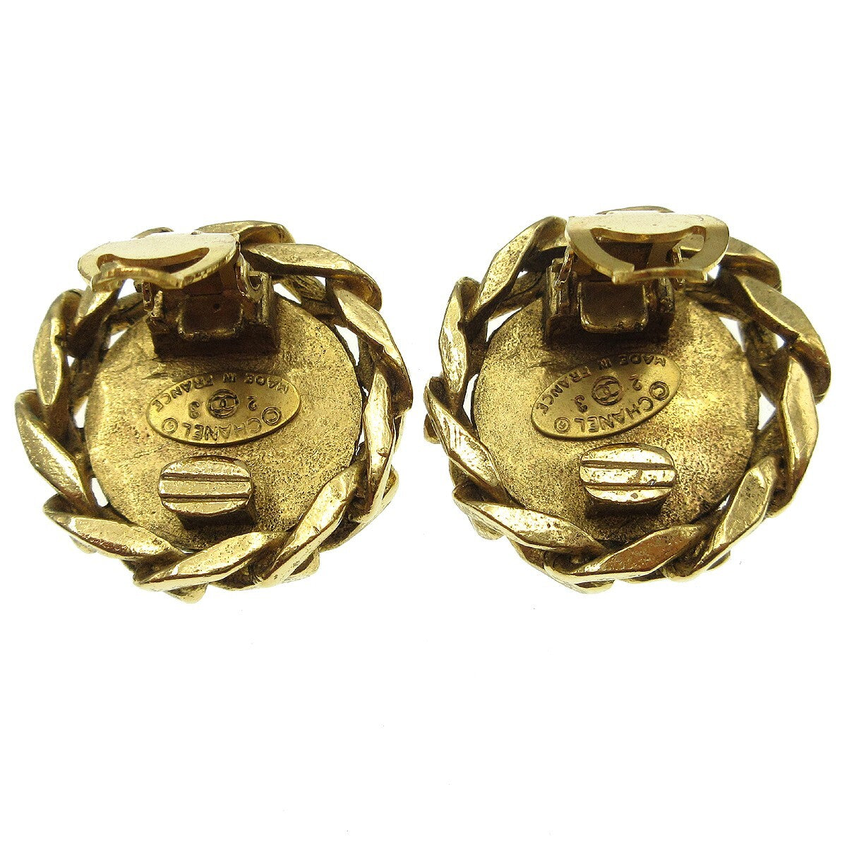 Chanel Vintage CC Round Clip-On Earrings Metal with Crystals, GOLD, GOLD_PLATED, Earrings