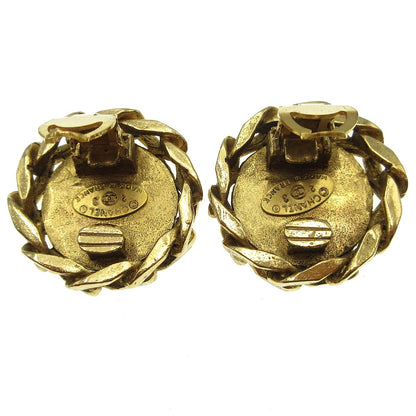 Chanel Vintage CC Round Clip-On Earrings Metal with Crystals, GOLD, GOLD_PLATED, Earrings