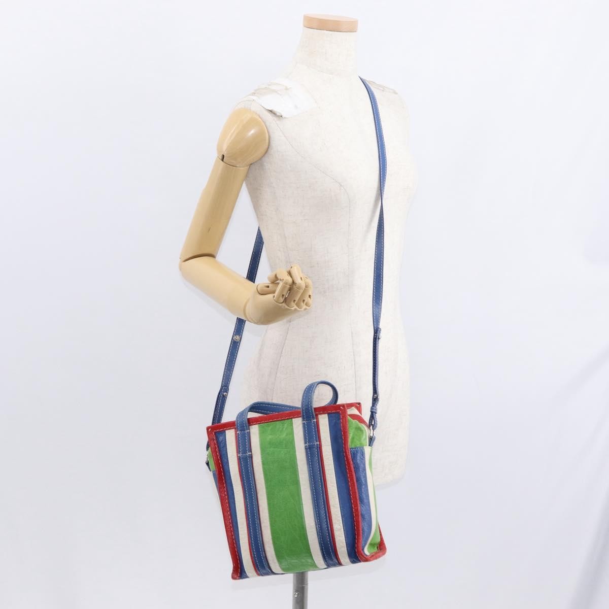 Balenciaga Bazar Convertible Tote Striped Leather, MULTICOLOUR, LEATHER, Tote bag