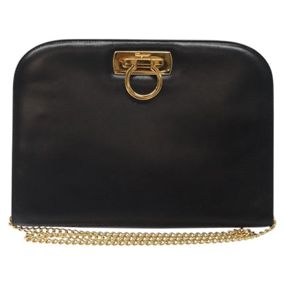 Salvatore Ferragamo Vintage Gancini Chain Shoulder Bag Leather, BLACK, LEATHER, Shoulder bag
