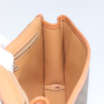 Celine Vintage Macadam Circle Logo Shoulder Bag Canvas and Leather, BROWN, CANVAS, Shoulder bag