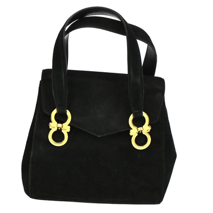 Salvatore Ferragamo Gancini handbag Suede, BLACK, SUEDE, Handbag