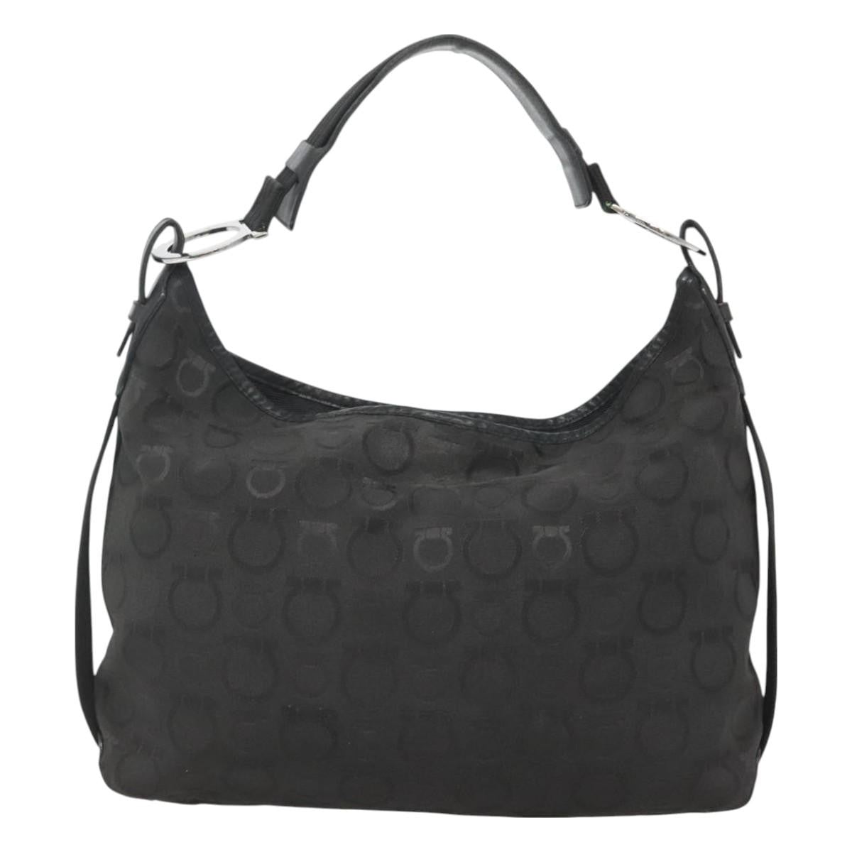 Salvatore Ferragamo Gancini Shoulder Bag Canvas, BLACK, CANVAS, Shoulder bag