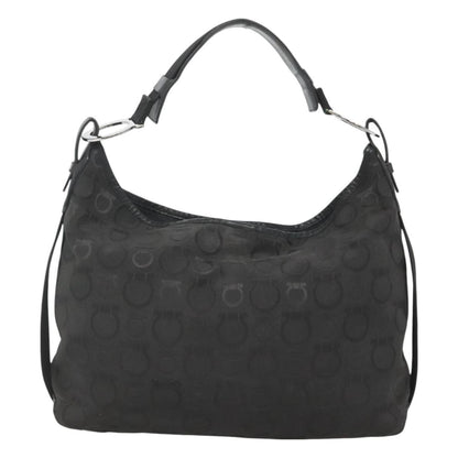 Salvatore Ferragamo Gancini Shoulder Bag Canvas, BLACK, CANVAS, Shoulder bag