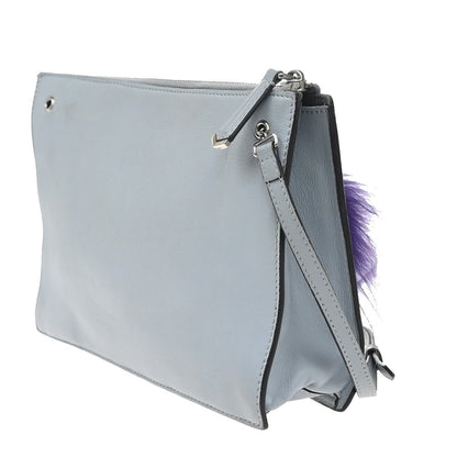 Fendi Monster Front Pocket Clutch Leather with Fur, GRAY, LEATHER, Clutche & pouche