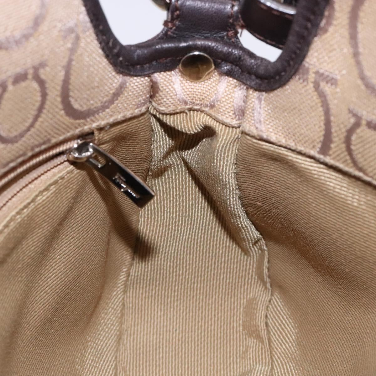 Salvatore Ferragamo Gancini handbag Canvas and Leather, BEIGE, CANVAS, Handbag